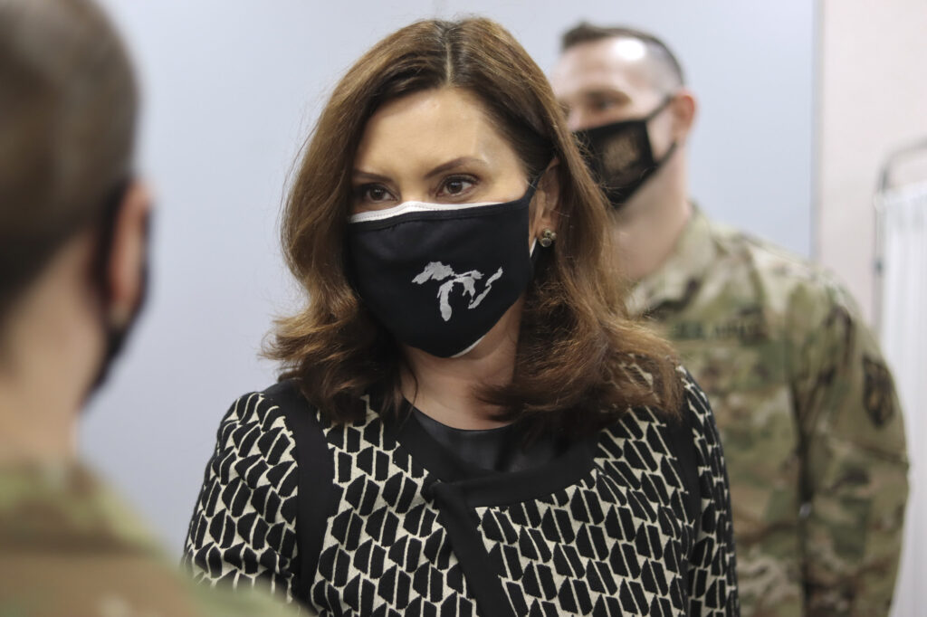 Governor Whitmer speaks to members of the Michigan National Guard at Garden City Hospital