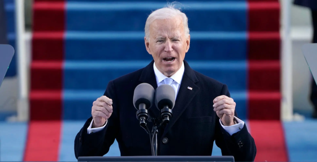 President Joe Biden during his inauguration at the US Capitol, January 20 – AP