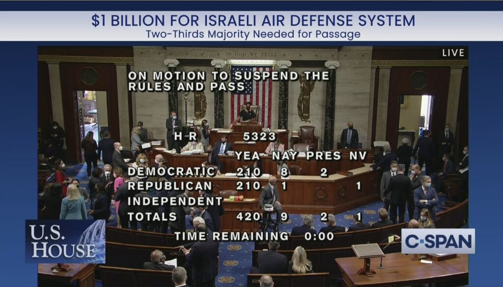 Screengrab of C-SPAN's final vote count display for the bill