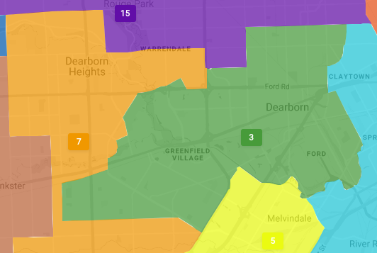 Dearborn and Dearborn Heights split in two state House districts. Photo: Screenshot/City Gate GIS