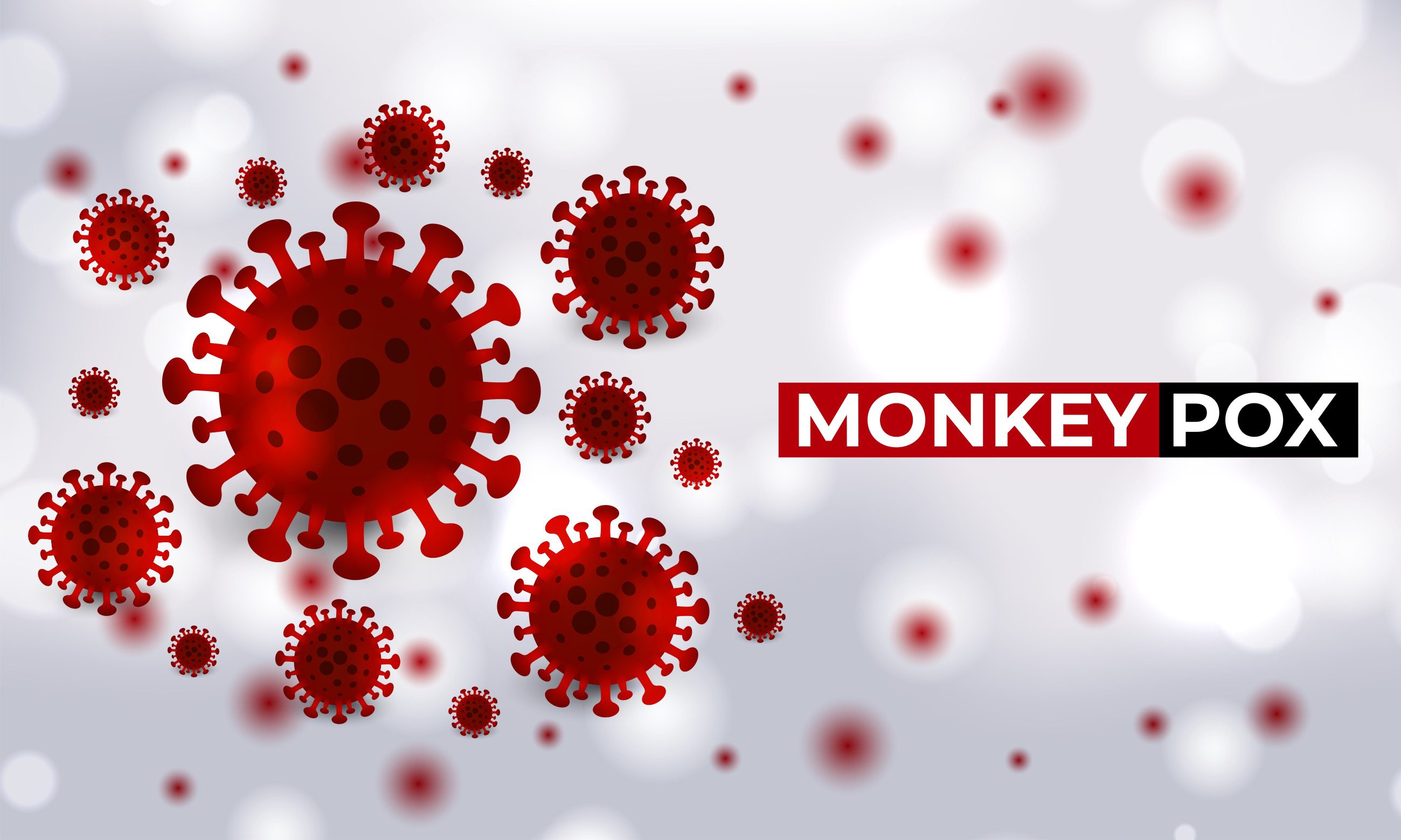 A graphic depicting a cluster of viruses with a title reading "Monkeypox"