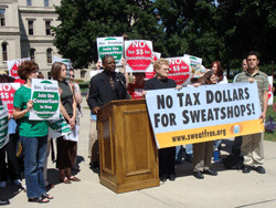 Group rallys against sweatshop labor