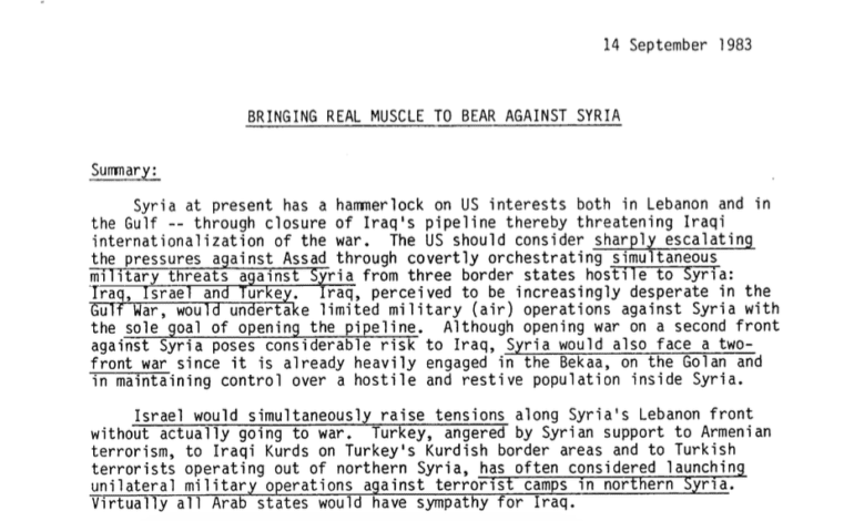 Reagan-era documents detail U.S.’s longstanding commitment to contain Syria