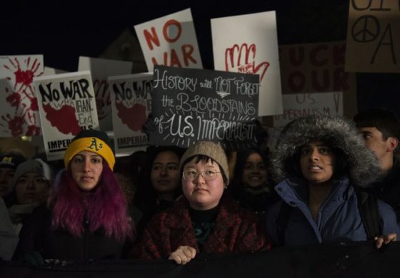 Demonstrators brave freezing temperatures to join anti-war rally  at the University of Michigan