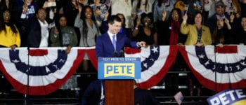 Former South Bend, Ind., Mayor Pete Buttigieg speaks to supporters at a caucus night campaign rally, Monday, Feb. 3, in Des Moines, Iowa. -Photo by AP
