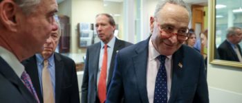 Senate Minority Leader Chuck Schumer (D-N.Y.), with Sen. Tim Kaine (D-Va.), Sen. Dick Durbin (D-Ill.) and Sen. Tom Udall, (D-N.M.) arrives for a news conference after Thursday’s final vote at the U.S. Capitol on a war powers resolution regarding potential military action against Iran. - Photo by Reuters