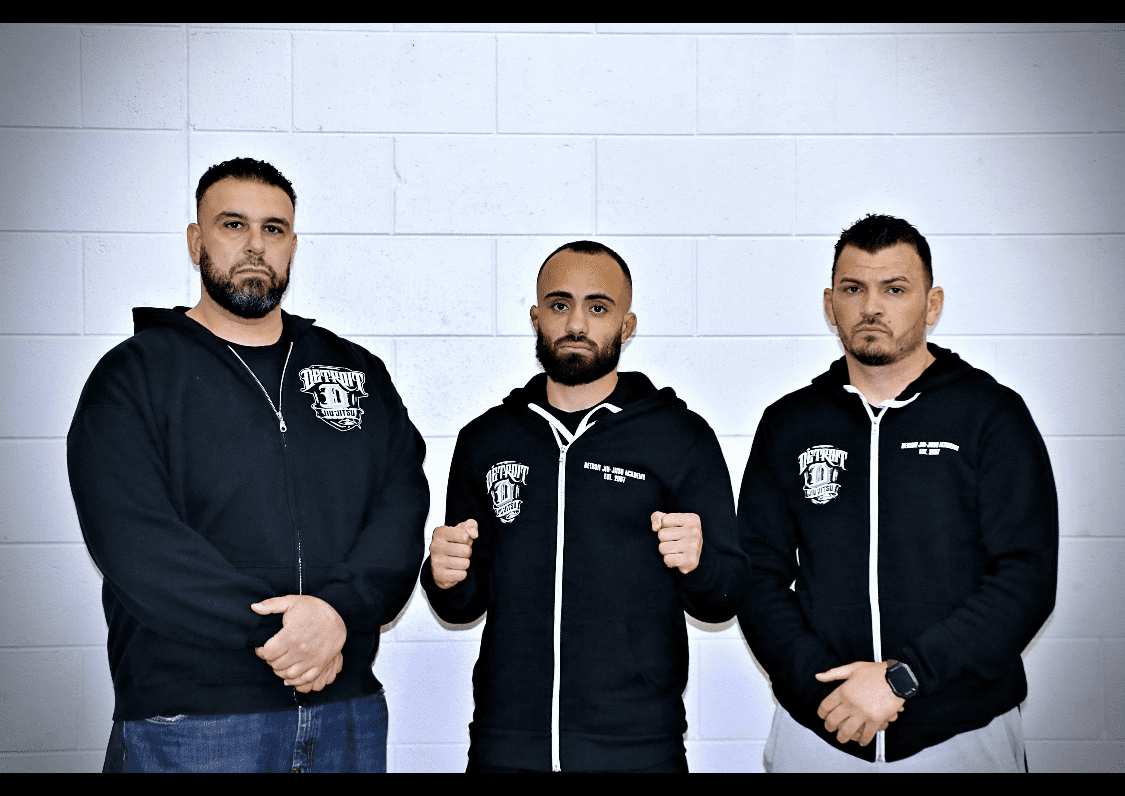 Abe Alsaghir (center) and two of his coaches at Detroit Jiu Jitsu, Anthony Fawaz (left) and Ali "The Butcher" Hamka. Photo courtesy: Abe Alsaghir