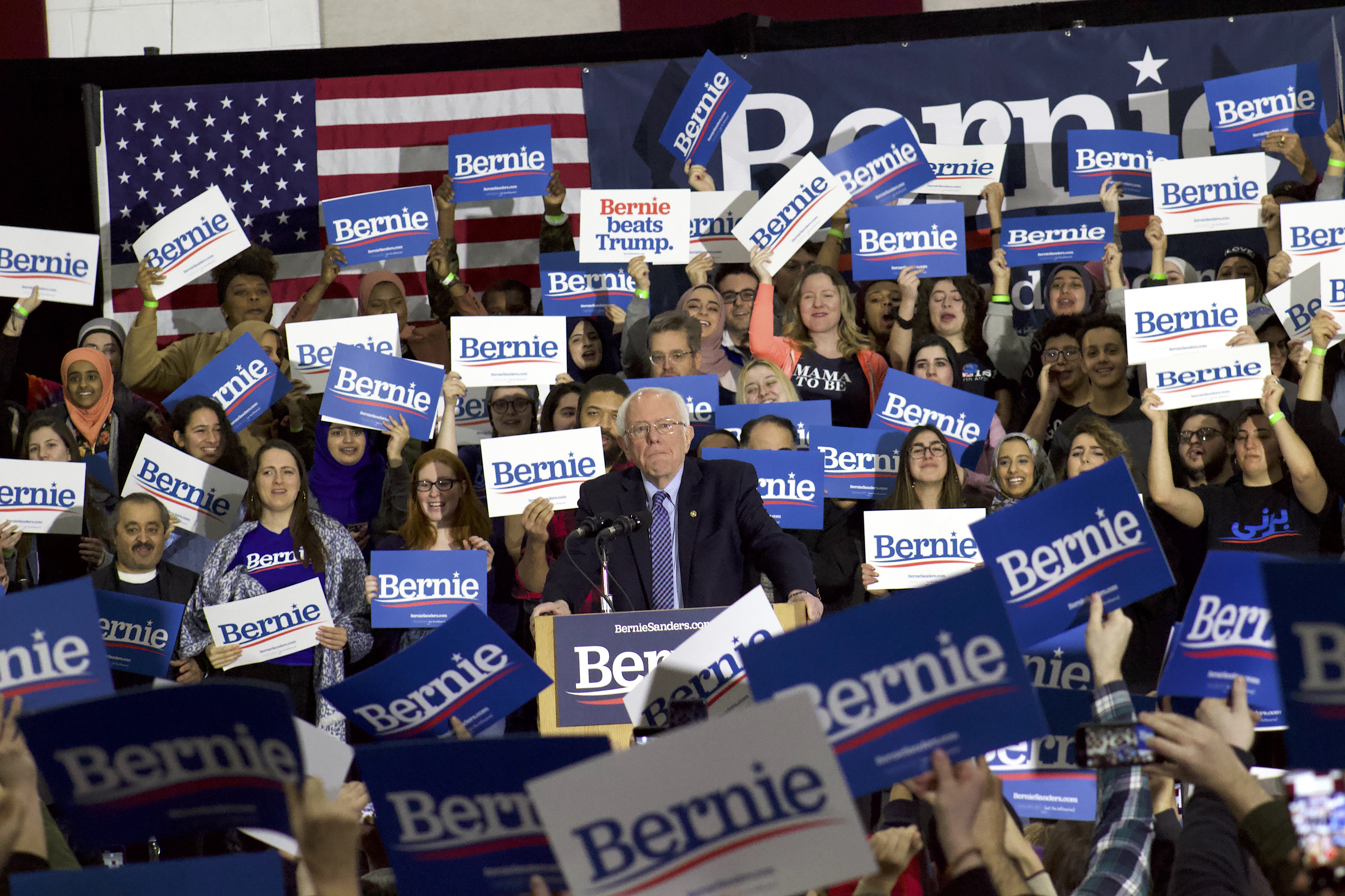 Bernie Sanders at a campaign rally in Dearborn, March, 2020. Photo: Hassan Abbas/The Arab American News