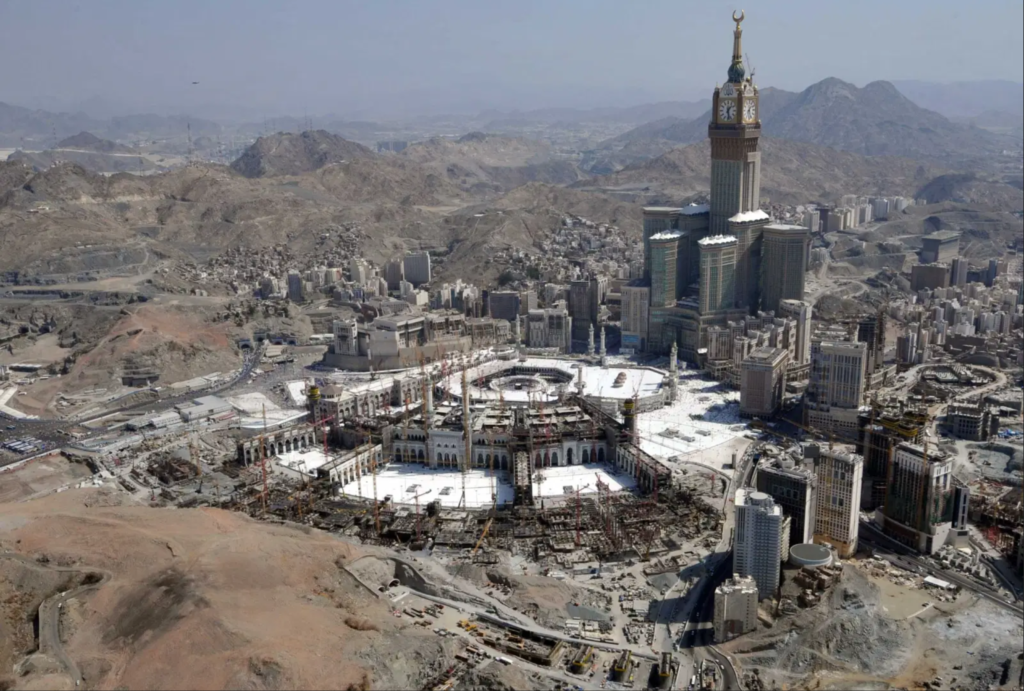 An aerial view shows the Clock Tower, the Grand Mosque, and surrounding constructions sites in the holy city of Mecca, in 2013. An aerial view shows the Clock Tower, the Grand Mosque, and surrounding constructions sites in the holy city of Mecca, in 2013. – Photo by AFP