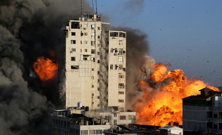 Israel levels third high rise as bombardment of Gaza continues