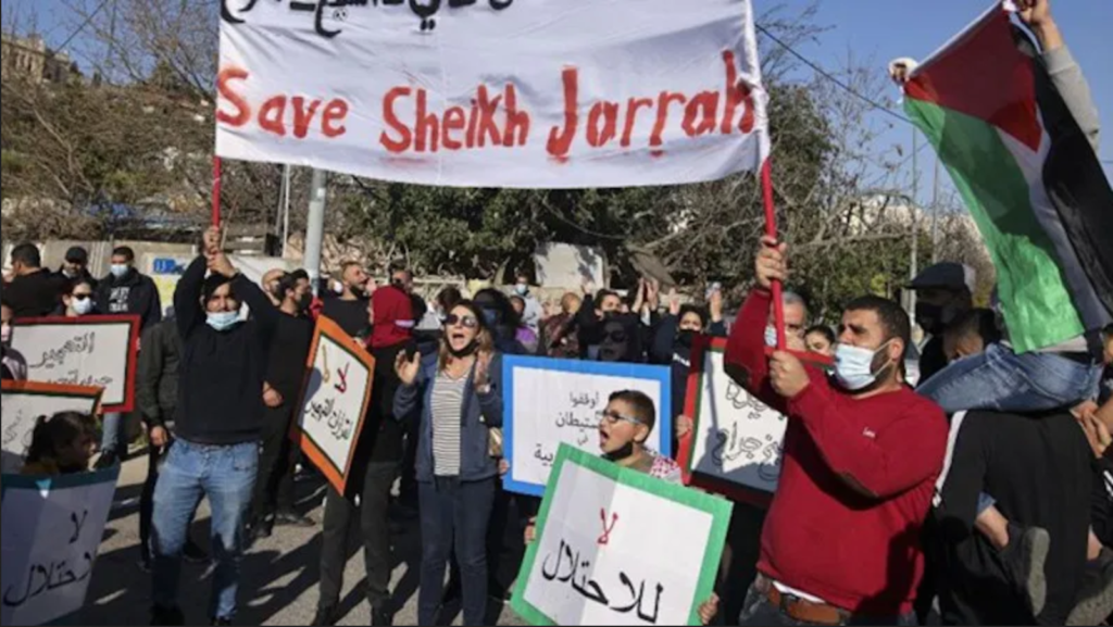Sheikh Jarrah neighborhood protestors in East Jerusalem. 