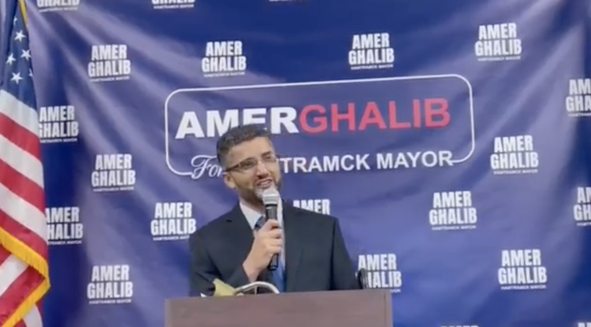 Amer Ghalib at an election victory event in Hamtramck, Tuesday, Nov. 2.