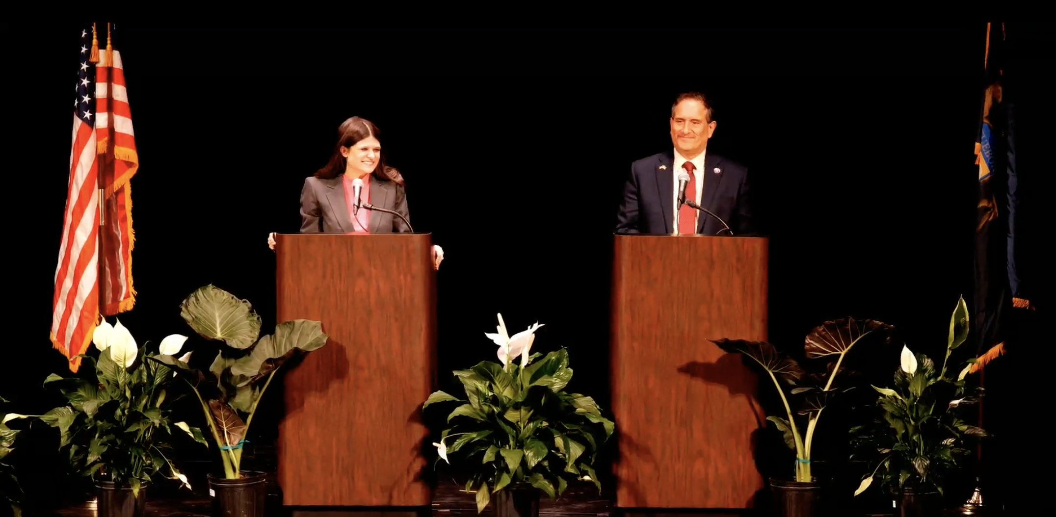 District 11 candidates Haley Stevens and Andy Levin debate at a community forum hosted by Oakland Forward and the Pontiac Community Foundation. Photo: Screengrab/Pontiac Community Foundation