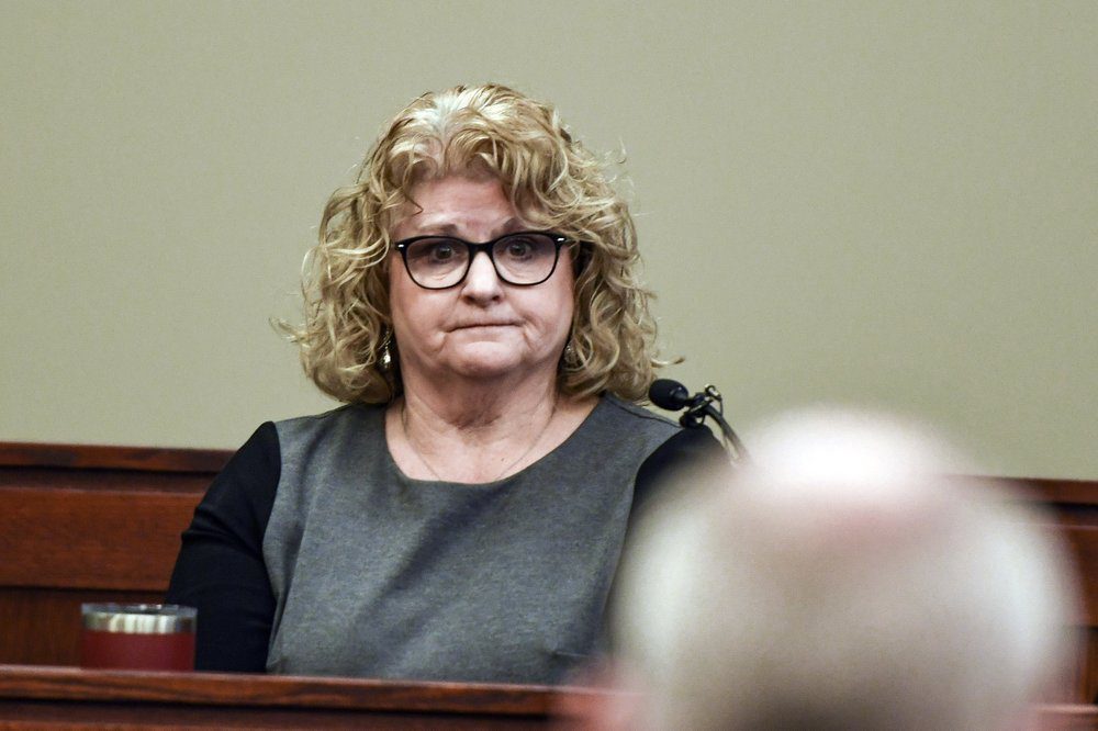 Former Michigan State gymnastics coach Kathie Klages testifies, Friday, Feb. 14, 2020, in Lansing, during her trial where she faced two counts of lying to police. Photo: Matthew Dae Smith/Lansing State Journal