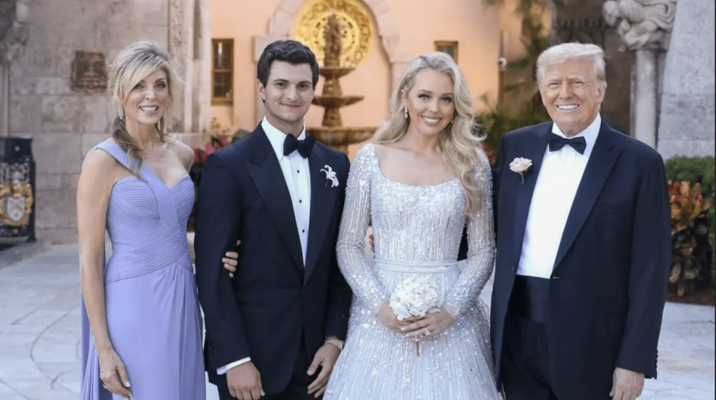 Marla Maples with the bride and groom, Tiffany Trump and Michael Boulos, and Donald Trump. Photo: Denis Leon & Co